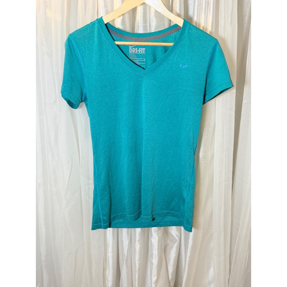 Nike Dri-FIT T-Shirt Womens Medium Teal Sporting Life 10k Camp Ooch V-Neck
